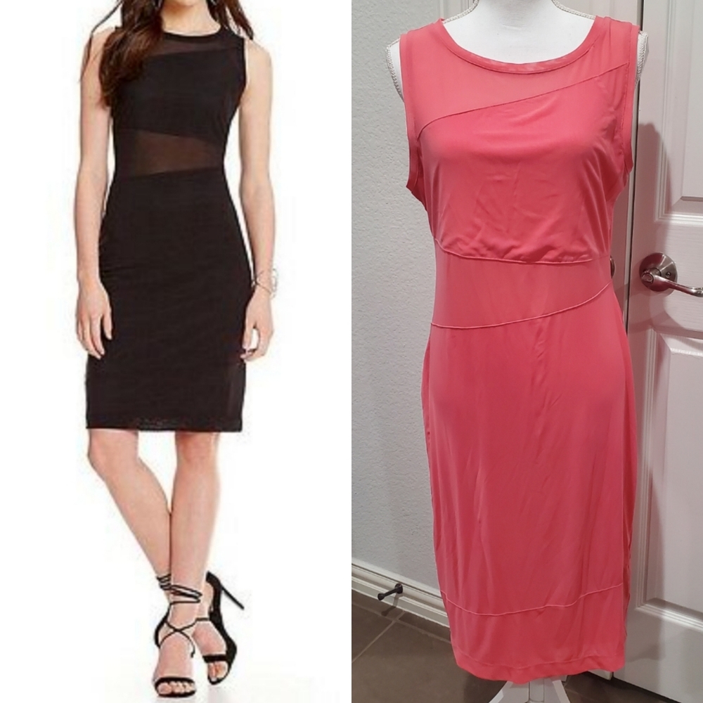 KIIND OF Chloe Tank Dress with Mesh Panel Inserts Coral Sz. L